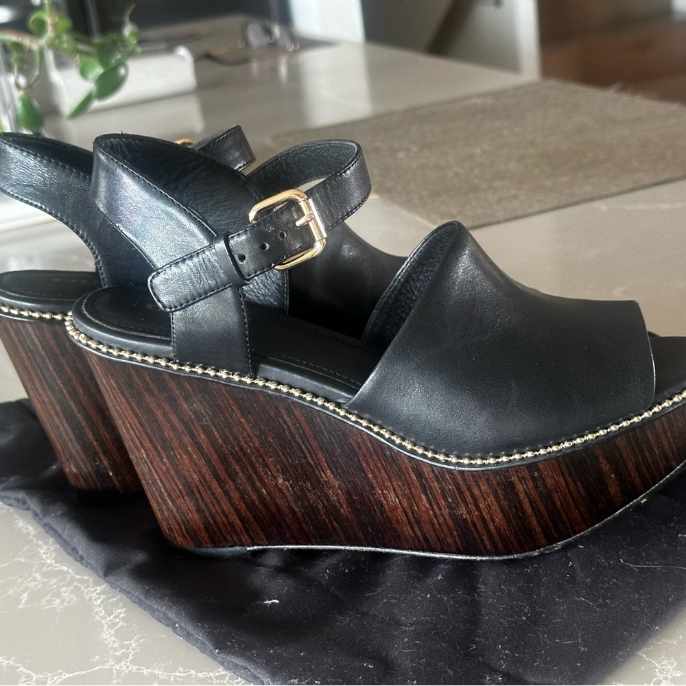 Coach Black Leather Wedge Sandals - Picture 3 of 6